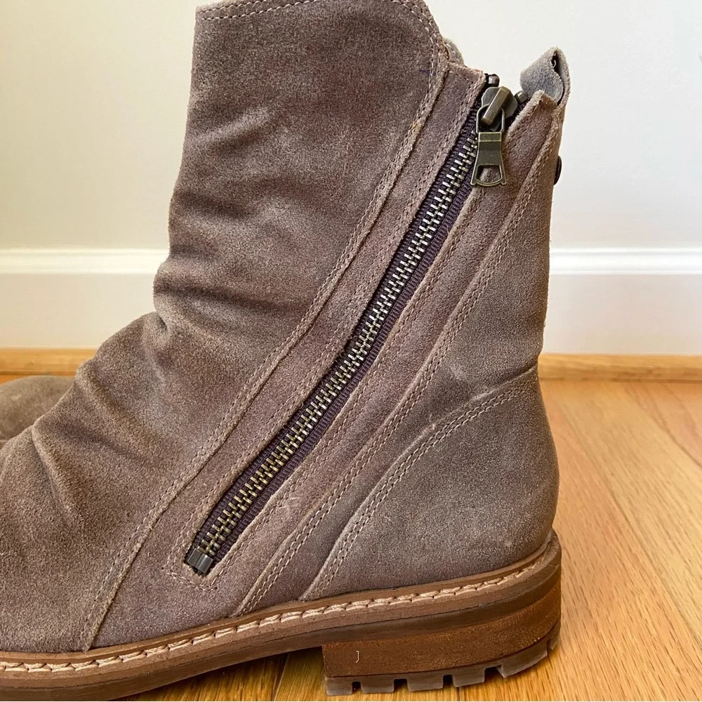Sofft Lavina Boot Women's 9 Brown Suede Leather Pull On Zip Moto Casual Rustic